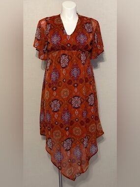 NWT Women’s Large Maurices Print Midi Handkerchief Dress